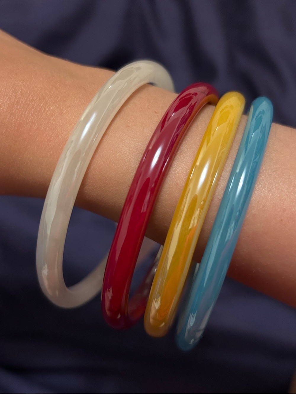 Multicolor Resin Bangle Set - White, Red, Yellow, Blue